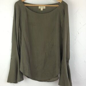 Cloth & Stone Bell Sleeves Top Olive Green Blouse Medium Anthropologie